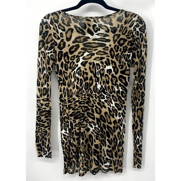Zara Basic Women Top Size Medium Leopard Print Long Sleeve Scoop Neck Fit Blouse - Picture 4 of 8